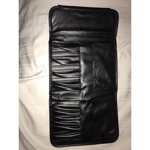 Black leather quilted brush holder